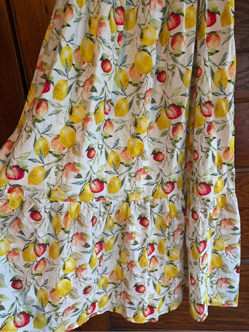 O.P.T 100% Cotton Lemon Print Citrus Midi Dress Tiered Skirt Ruffle Sleeves XL - Picture 8 of 12